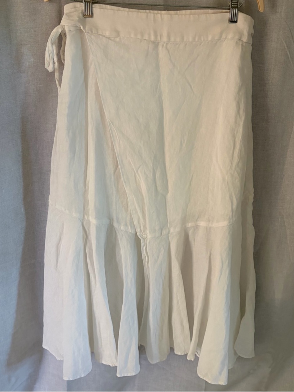 J. Crew 100% Linen White Flowy Tie Waist Wrap Maxi Skirt Sz M Minimalist Preppy